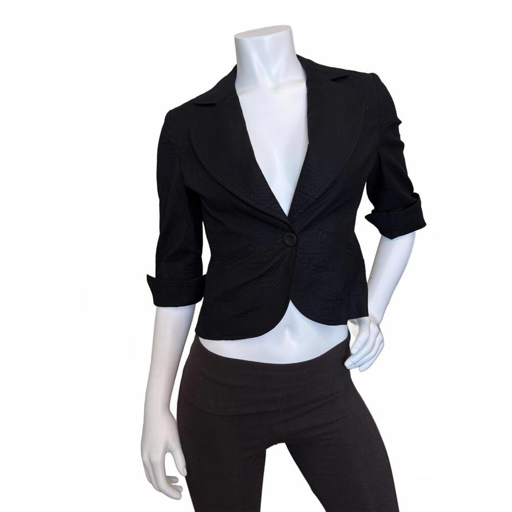 Caslon Black Textured Blazer Jacket Size XS – Cropped One Button Stretch Career